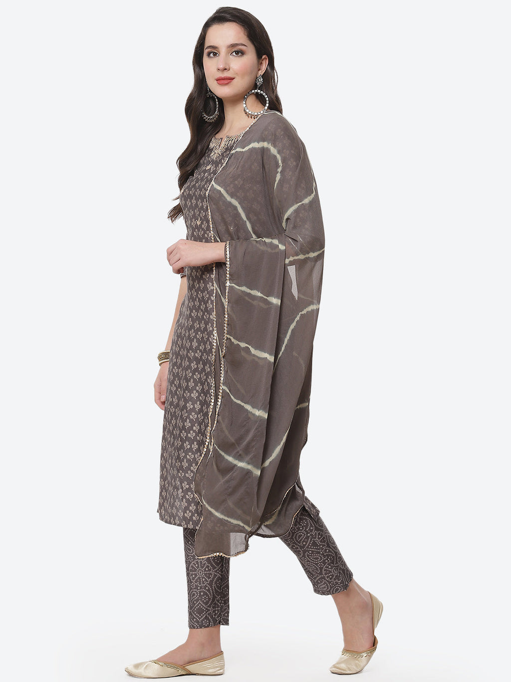 Cotton Muslin Printed Kurti With Pant And Dupatta