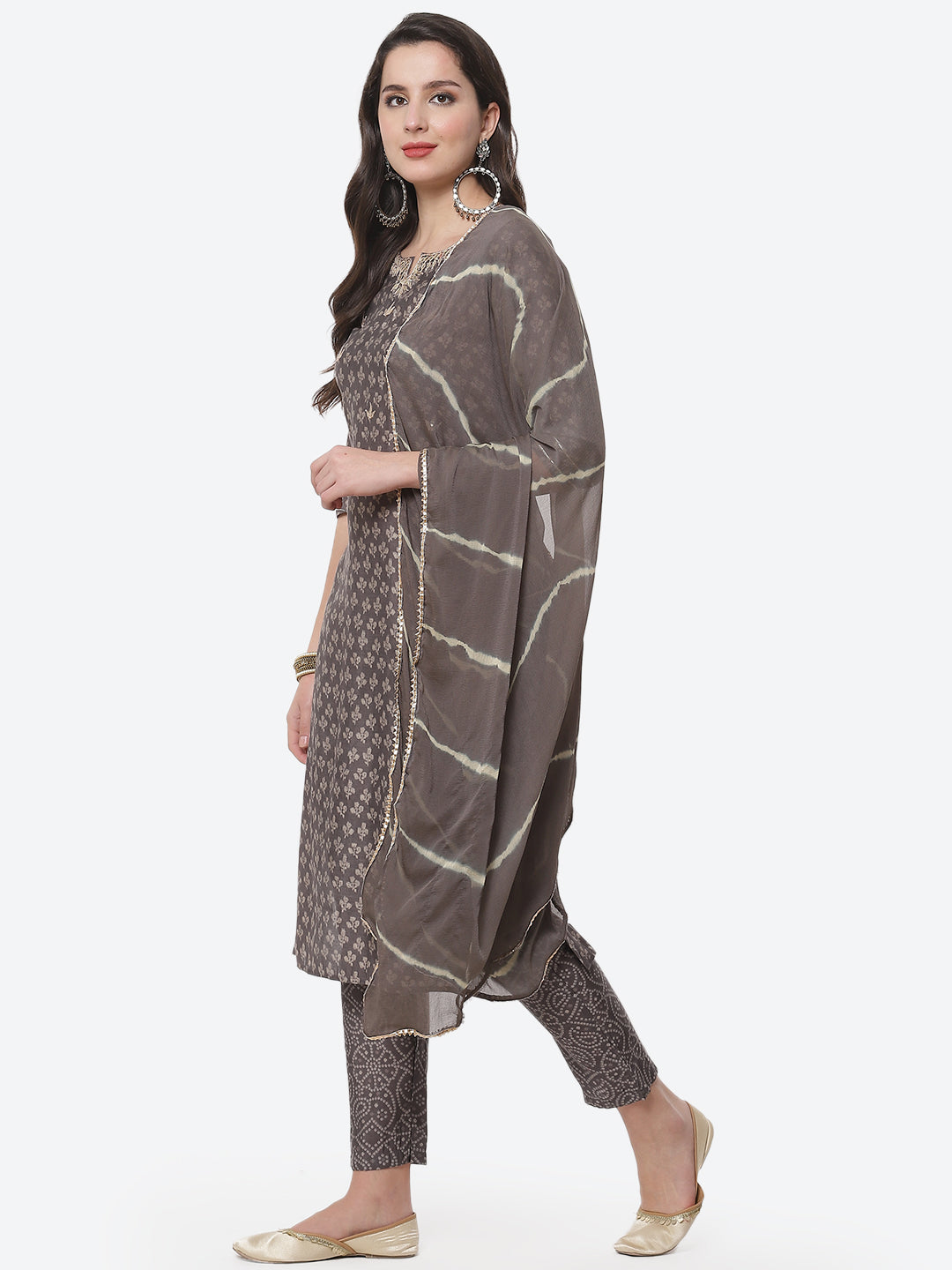 Cotton Muslin Printed Kurti With Pant And Dupatta
