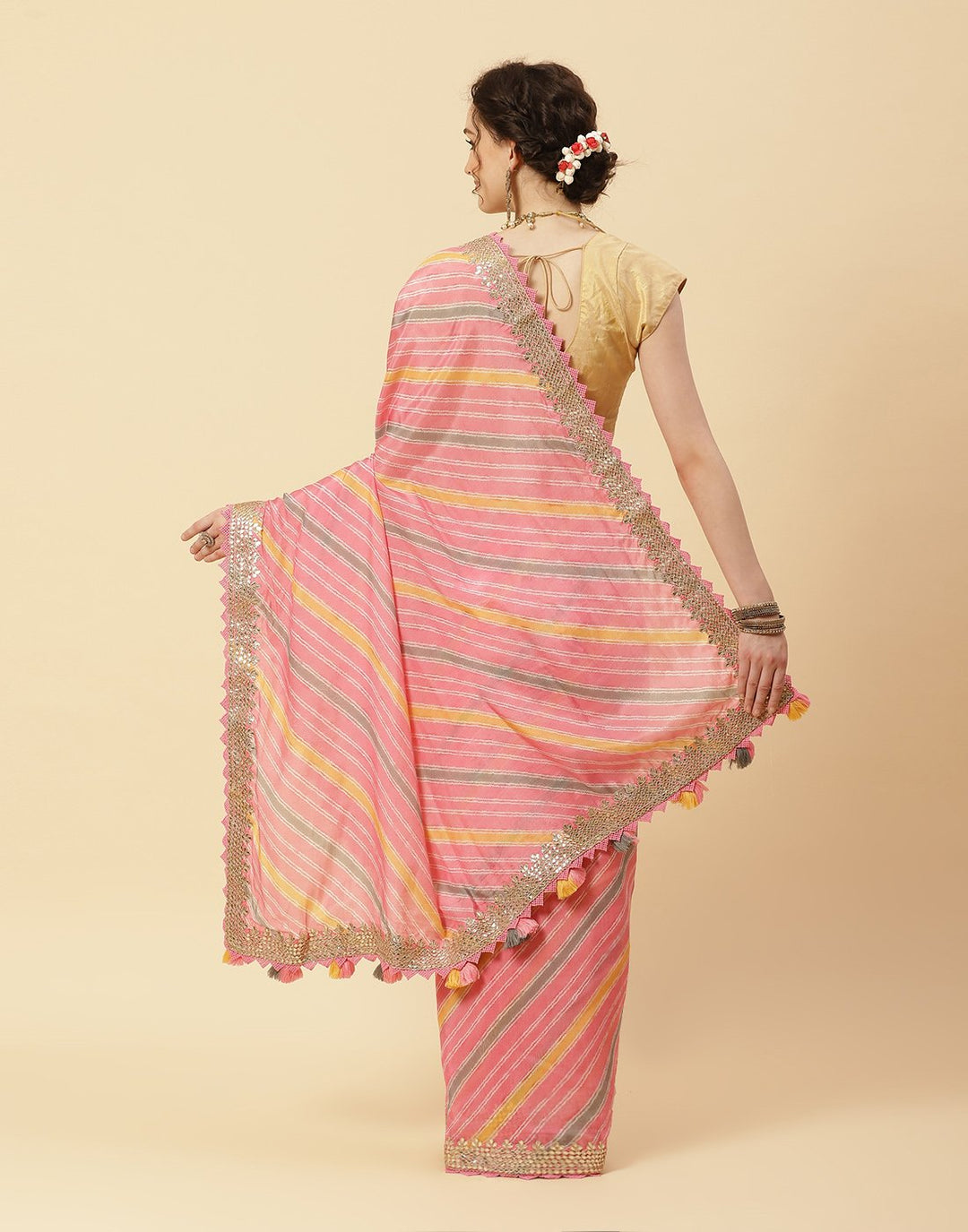 Printed Art Handloom Dupion Gota Work Saree