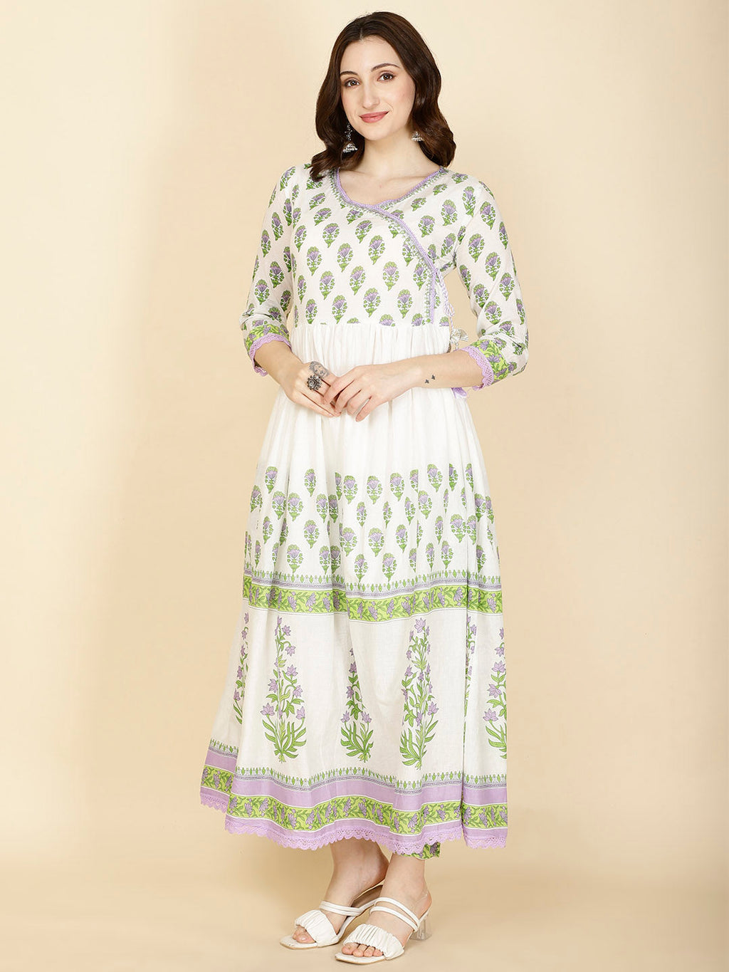 Floral Printed Cotton Kurta With Pants & Dupatta