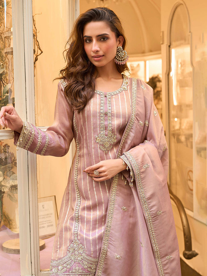 Embroidered Art Silk Suit With Pant &amp; Dupatta