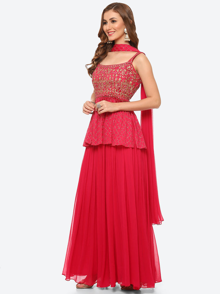 Sequin Work Georgette Peplum Kurti With Garara &amp; Net Dupatta