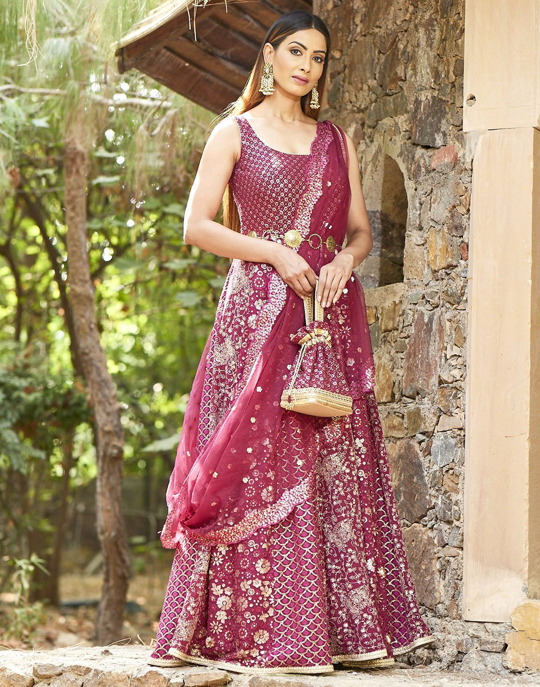 MBZ Meena Bazaar-Garnet Georgette Anarkali Salwar Kameez