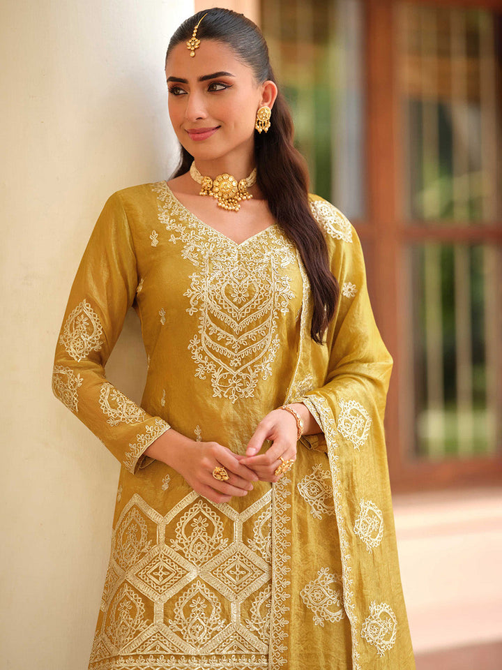 Embroidered Tora Silk Kurti With Gharara &amp; Dupatta