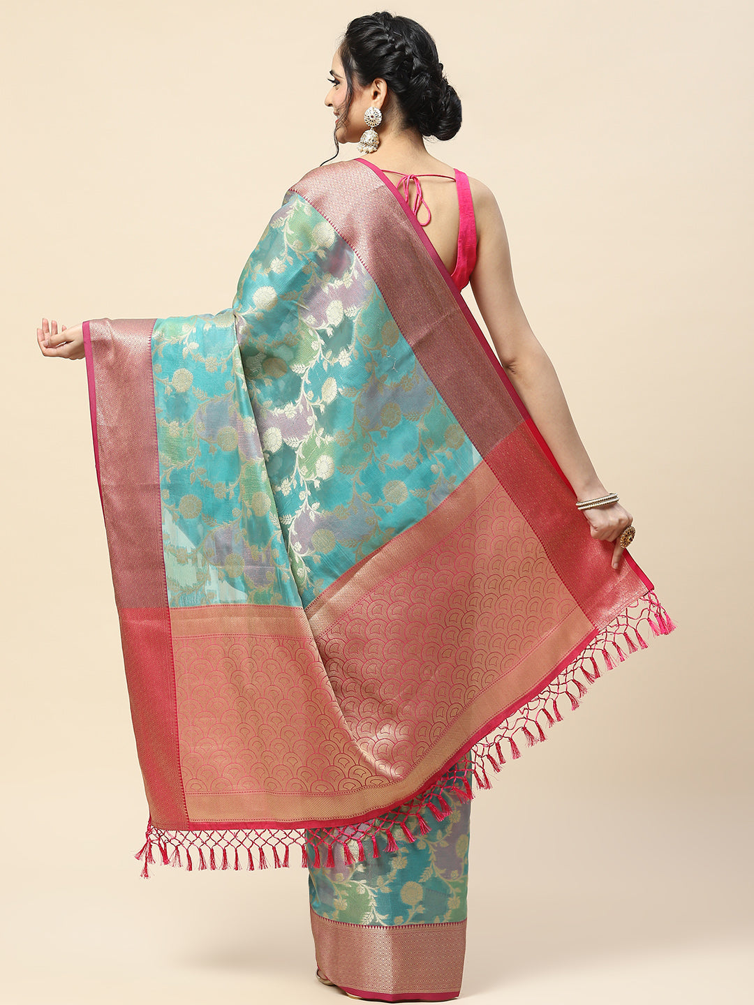 Floral Zari Jaal Cotton Woven Saree