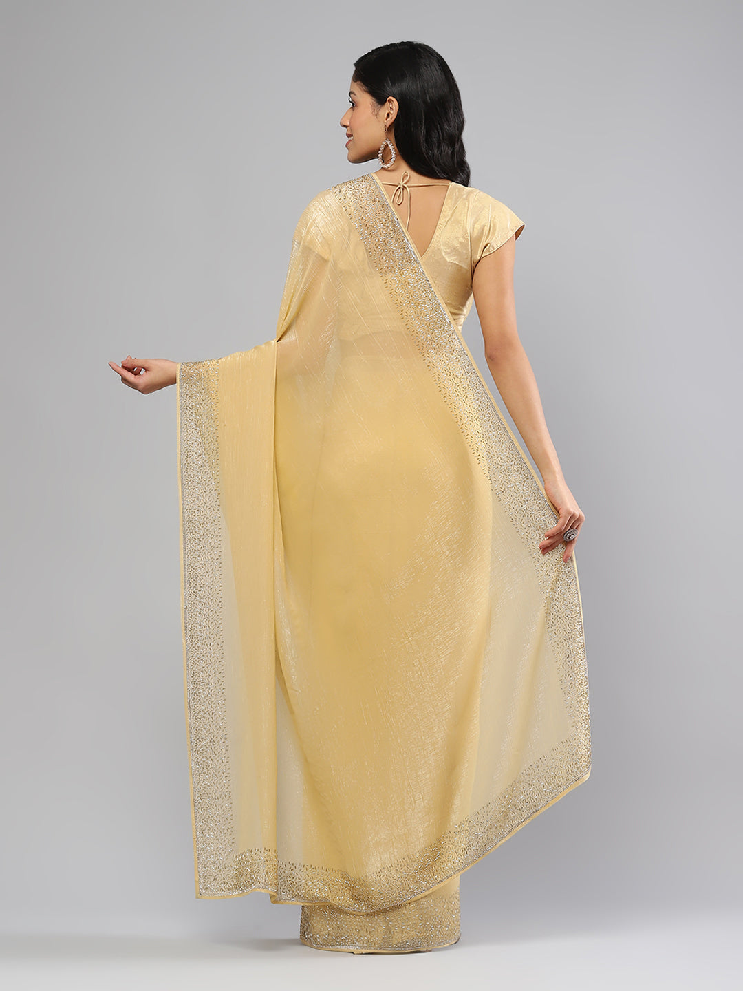 Swarovski Border Art-Chiffon Plain Saree
