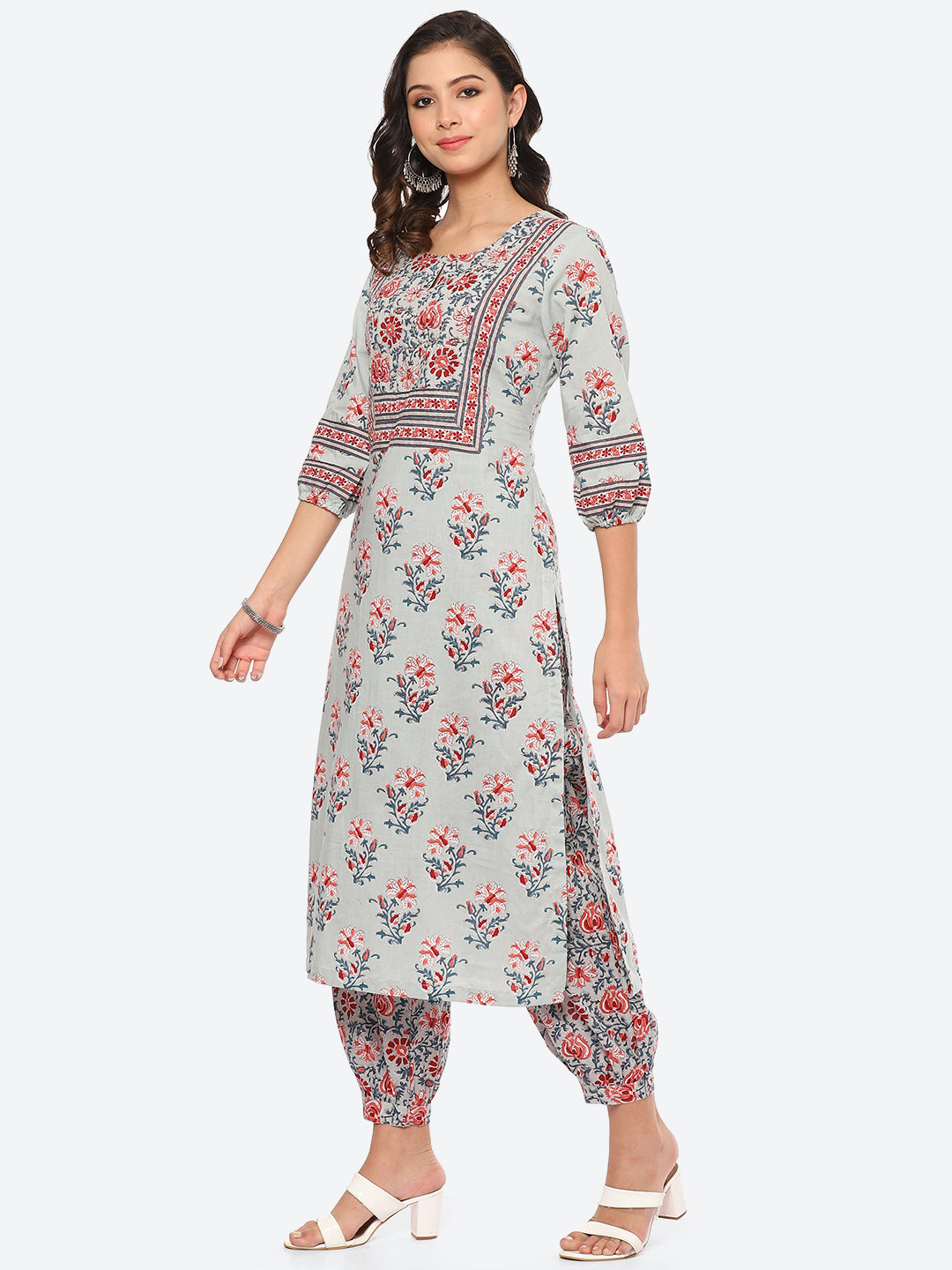 Floral Printed Cotton Kurta With Agfani Pant