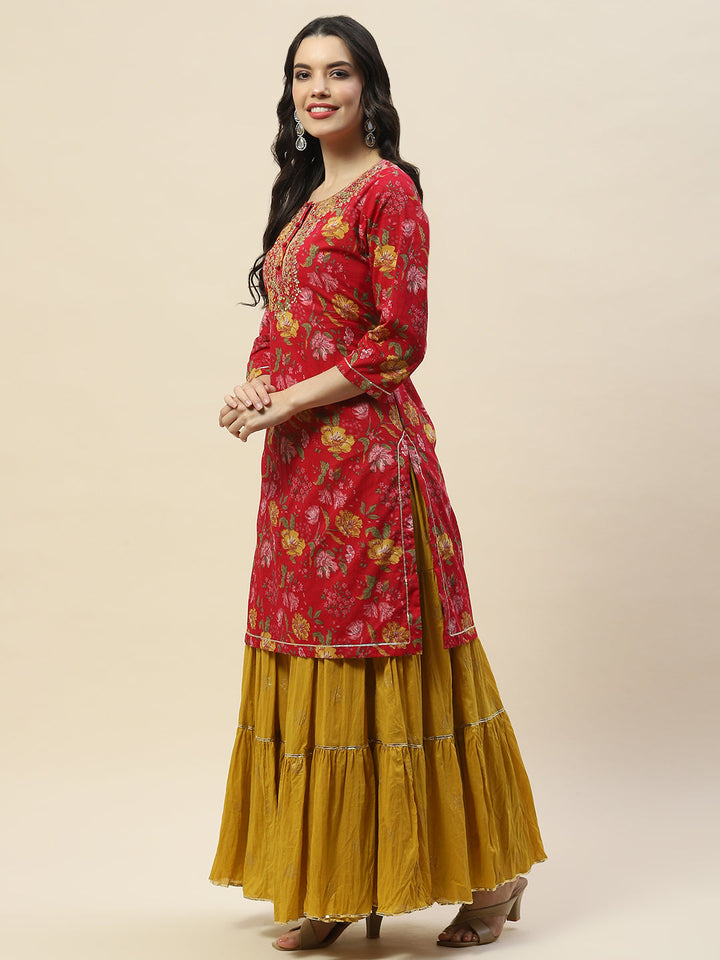 Printed Cotton Kurta With Sharara