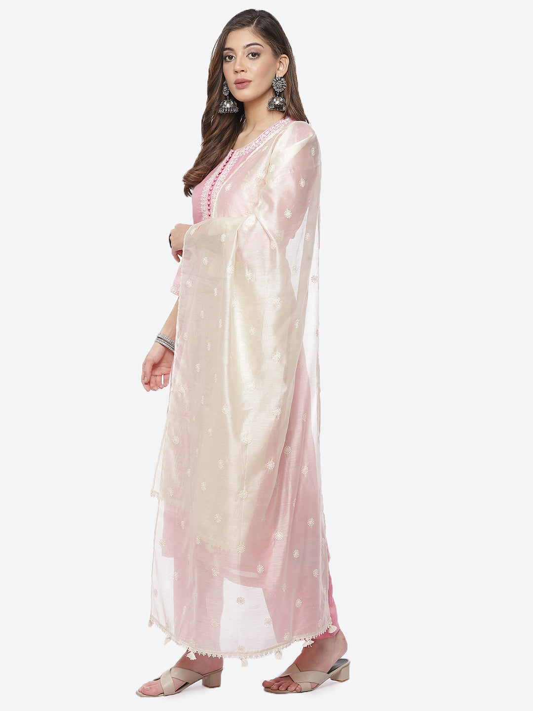 Resham Booti Cotton Stitched Salwar Kameez With Embroidered Chanderi Dupatta