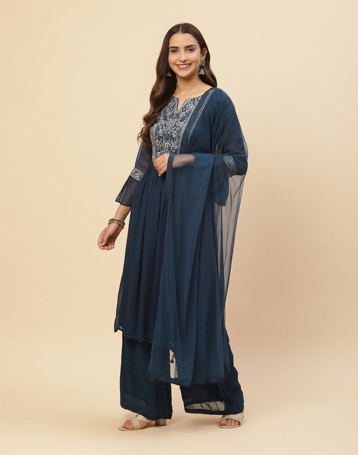 Resham Booti Embroidered Georgette Stitched Salwar Kameeez With Dupatta