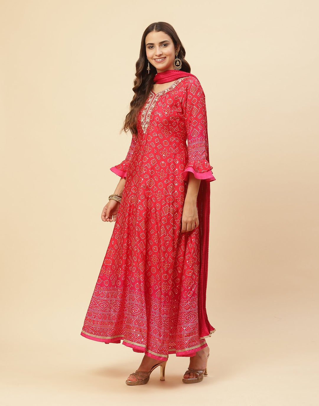 Bandhini Printed Handloom Dupion Salwar Kameez Stitched Suit With Art Silk Dupatta