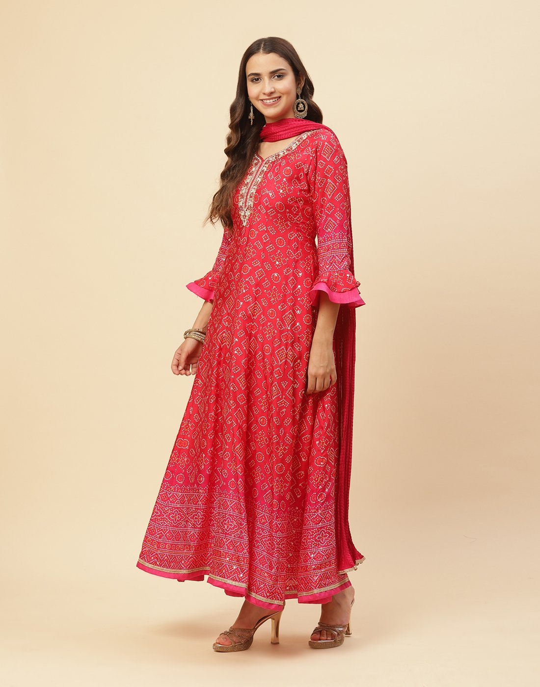 Bandhini Printed Handloom Dupion Salwar Kameez Stitched Suit With Art Silk Dupatta