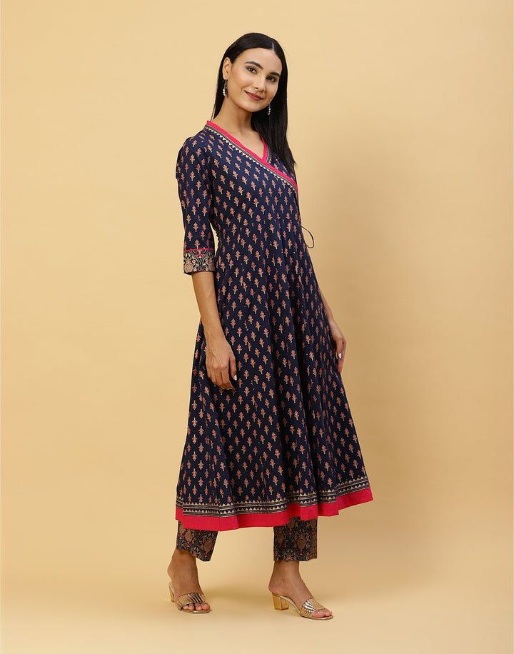 Printed Cotton Angrakha Kurti With Pant