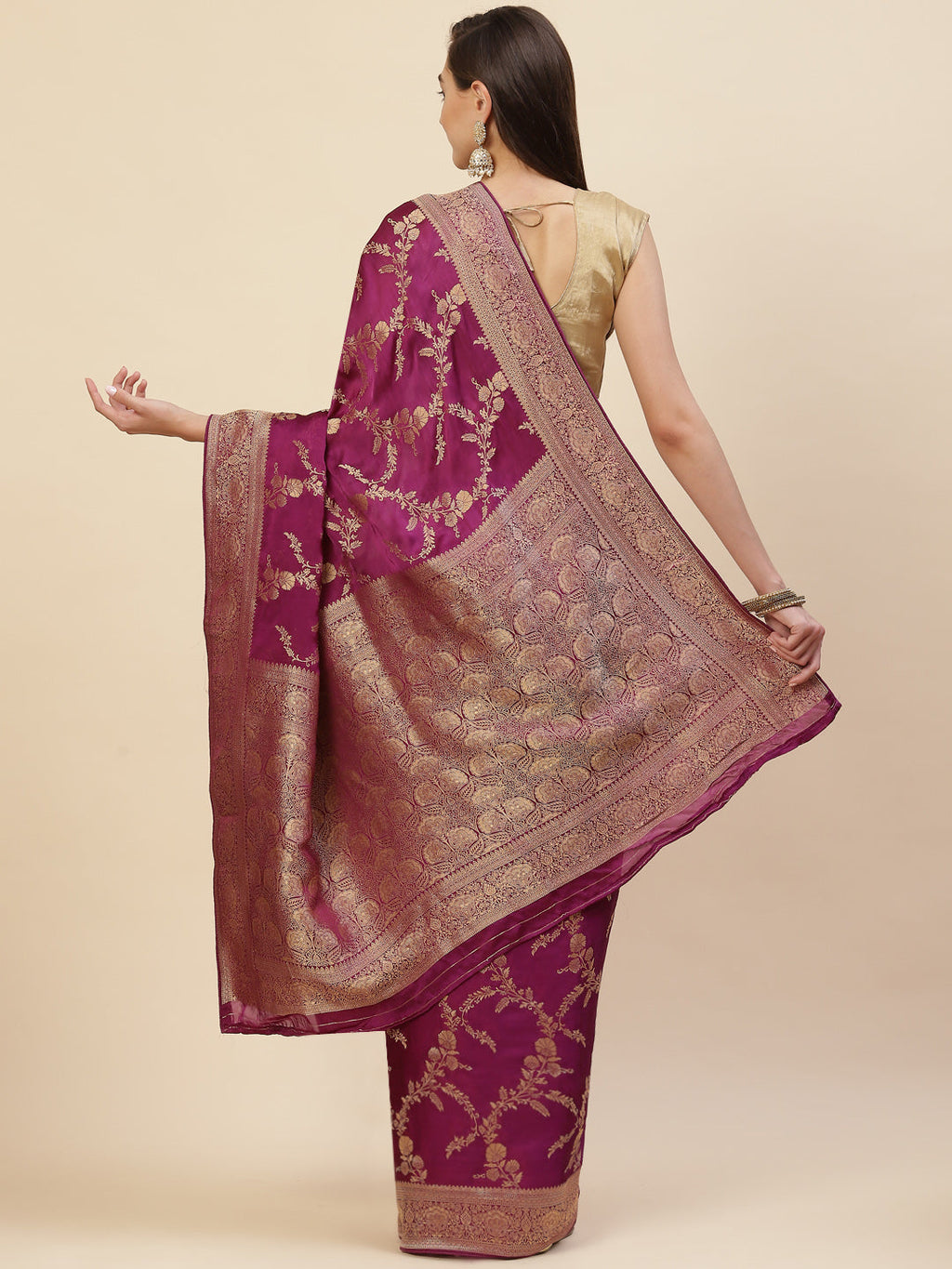 Floral Zari Jaal Satin Woven Saree