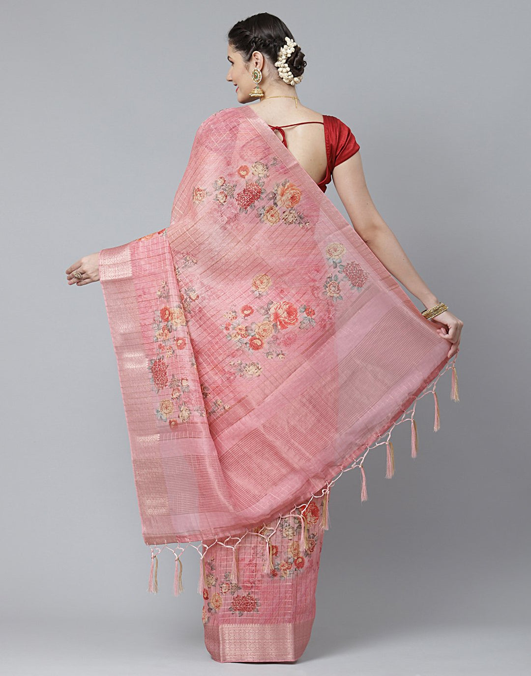 Floral Print Cotton Linen Saree