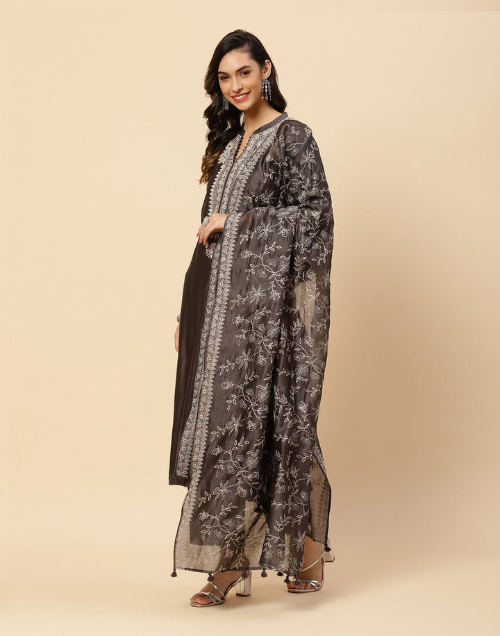 Embroidered Cotton Chanderi Salwar Kameez Stitched Suit With Chanderi Dupatta