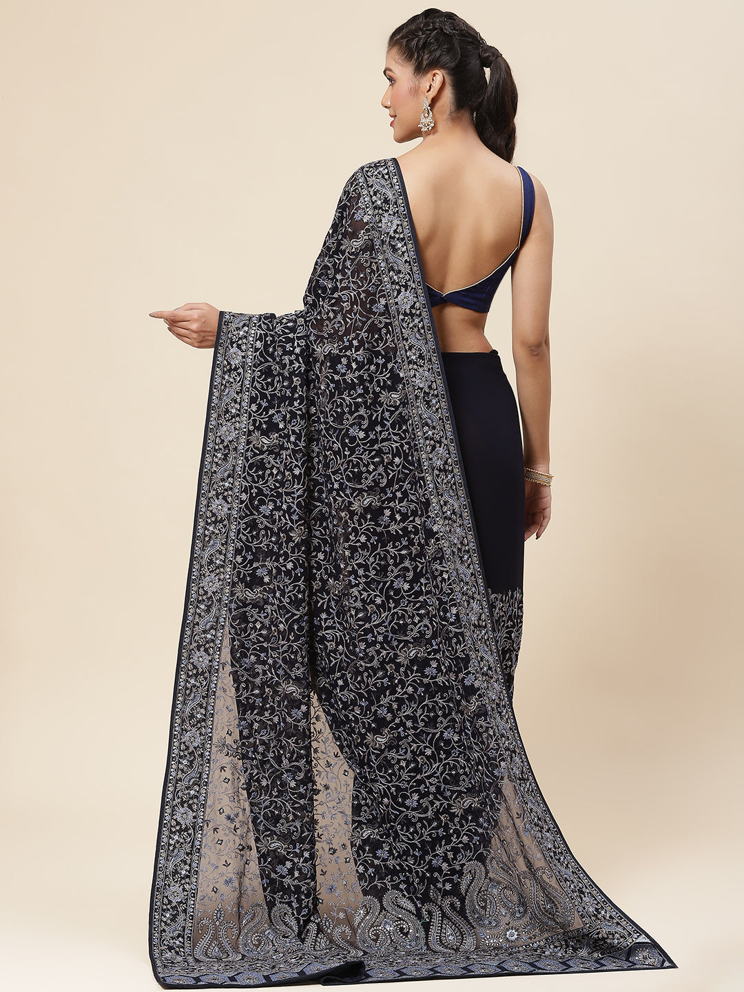 Thread Embroidered Georgette Saree