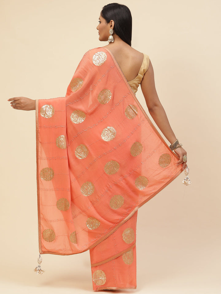 Zari Booti Crepe Plain Saree