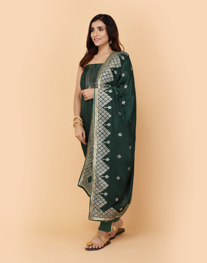 Embroidered Chanderi Art Handloom Dupion Suit Piece
