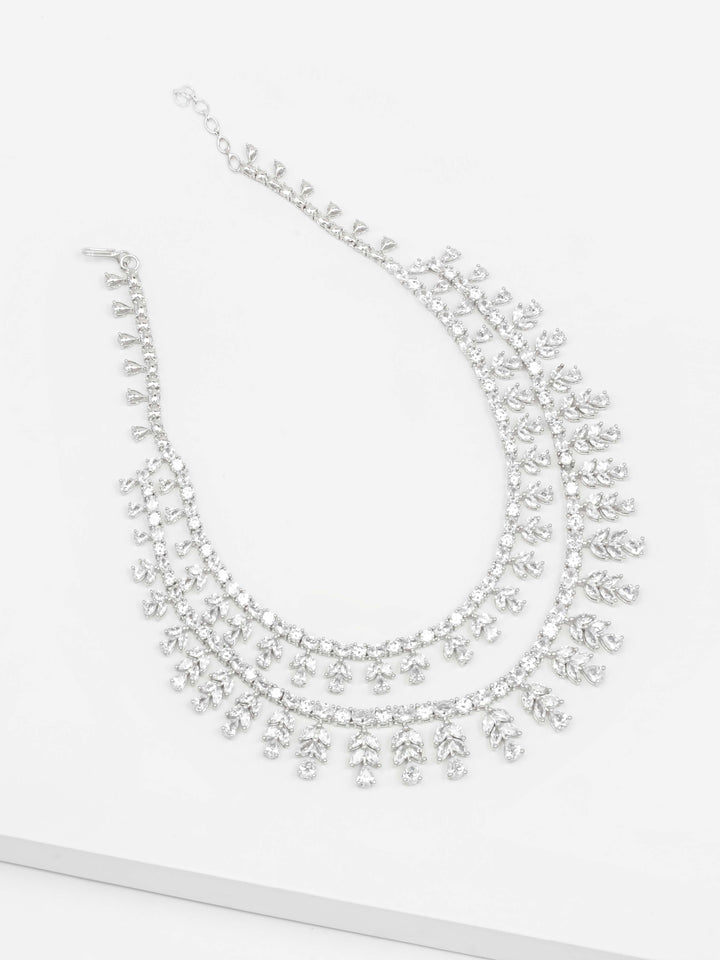 AD Silver Necklace With Earrings