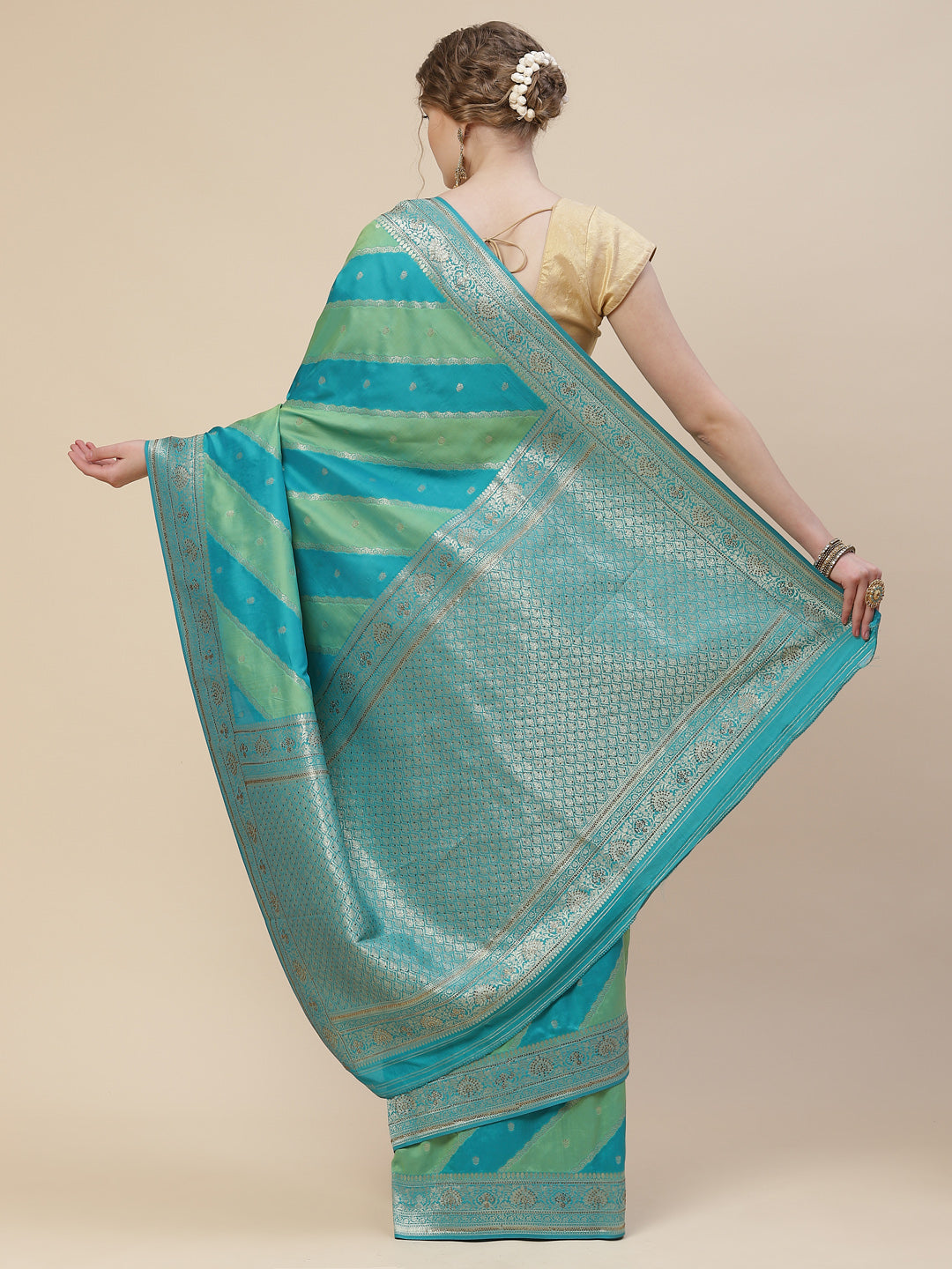 Brocade Zari Booti Art Handloom Woven Saree
