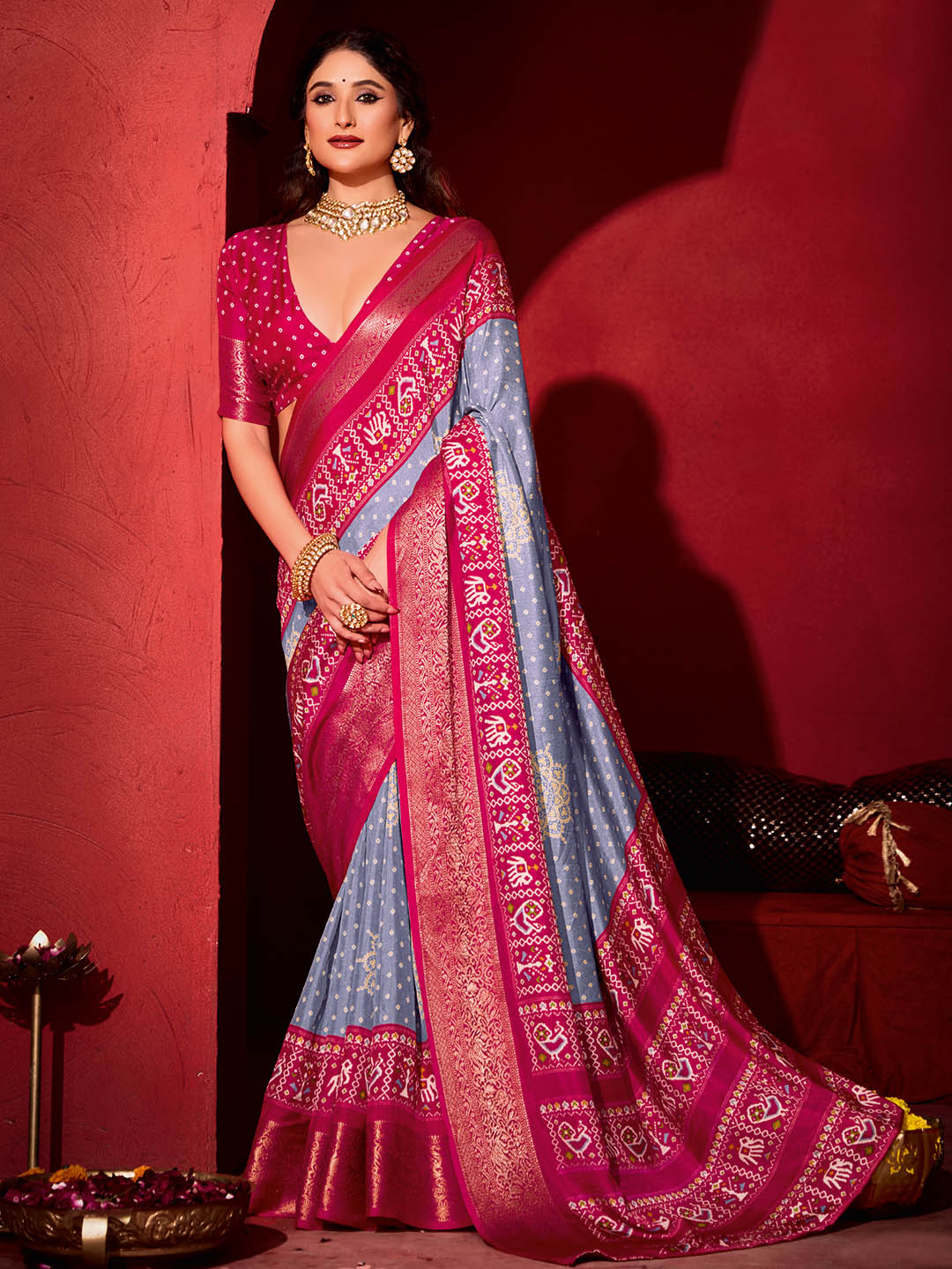 Bandhani Printed Art Silk Saree