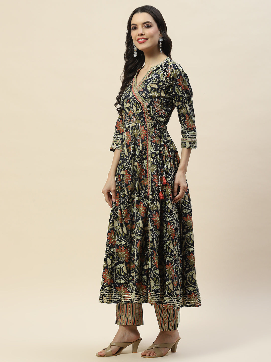Printed Cotton Anarkali Kurta With Pants
