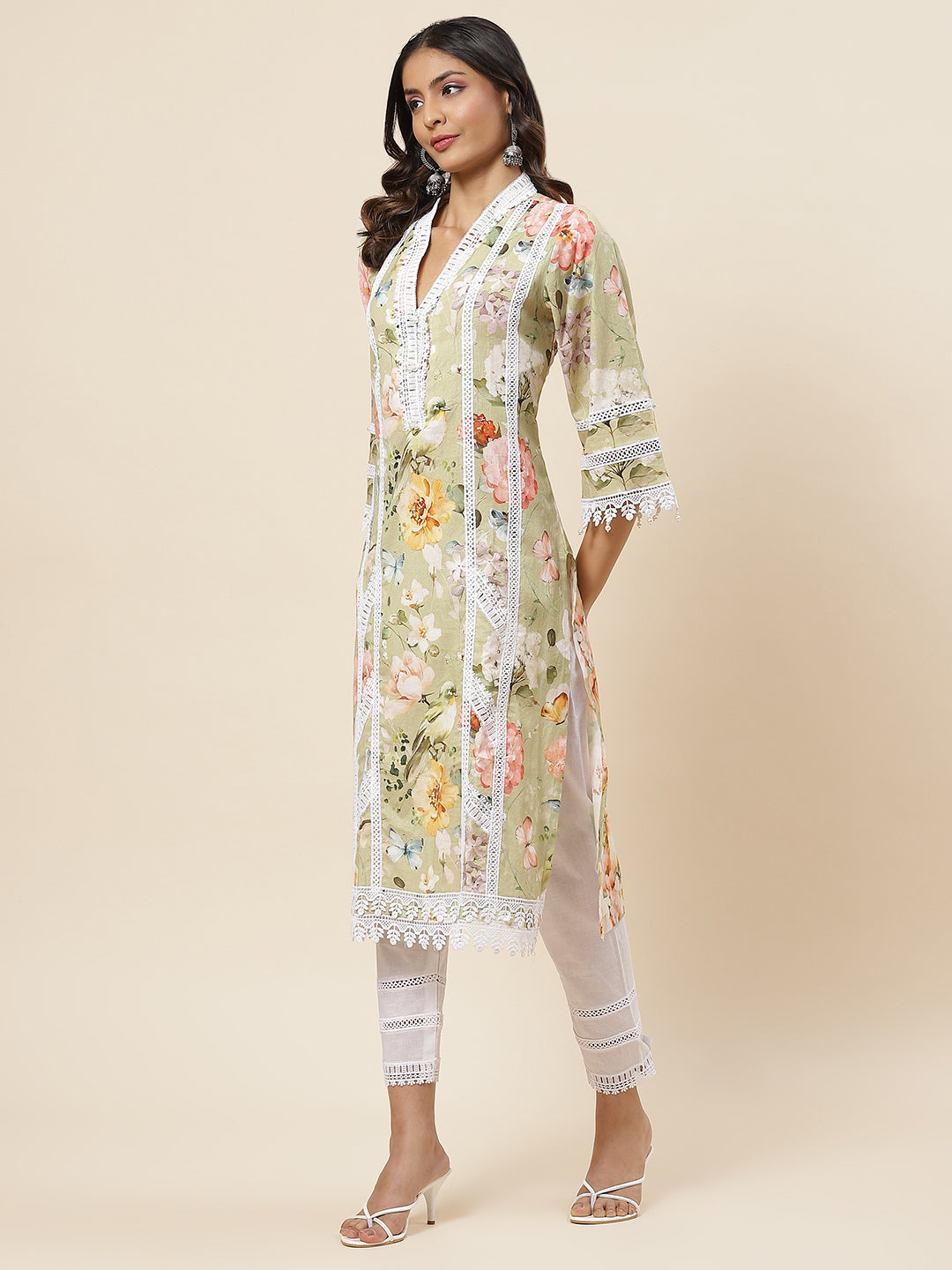 Floral Printed Cotton Kurta With Pants