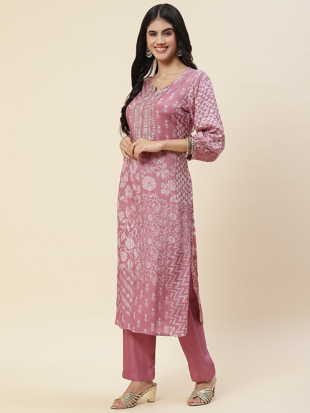 Floral Printed Muslin Kurta With Pants