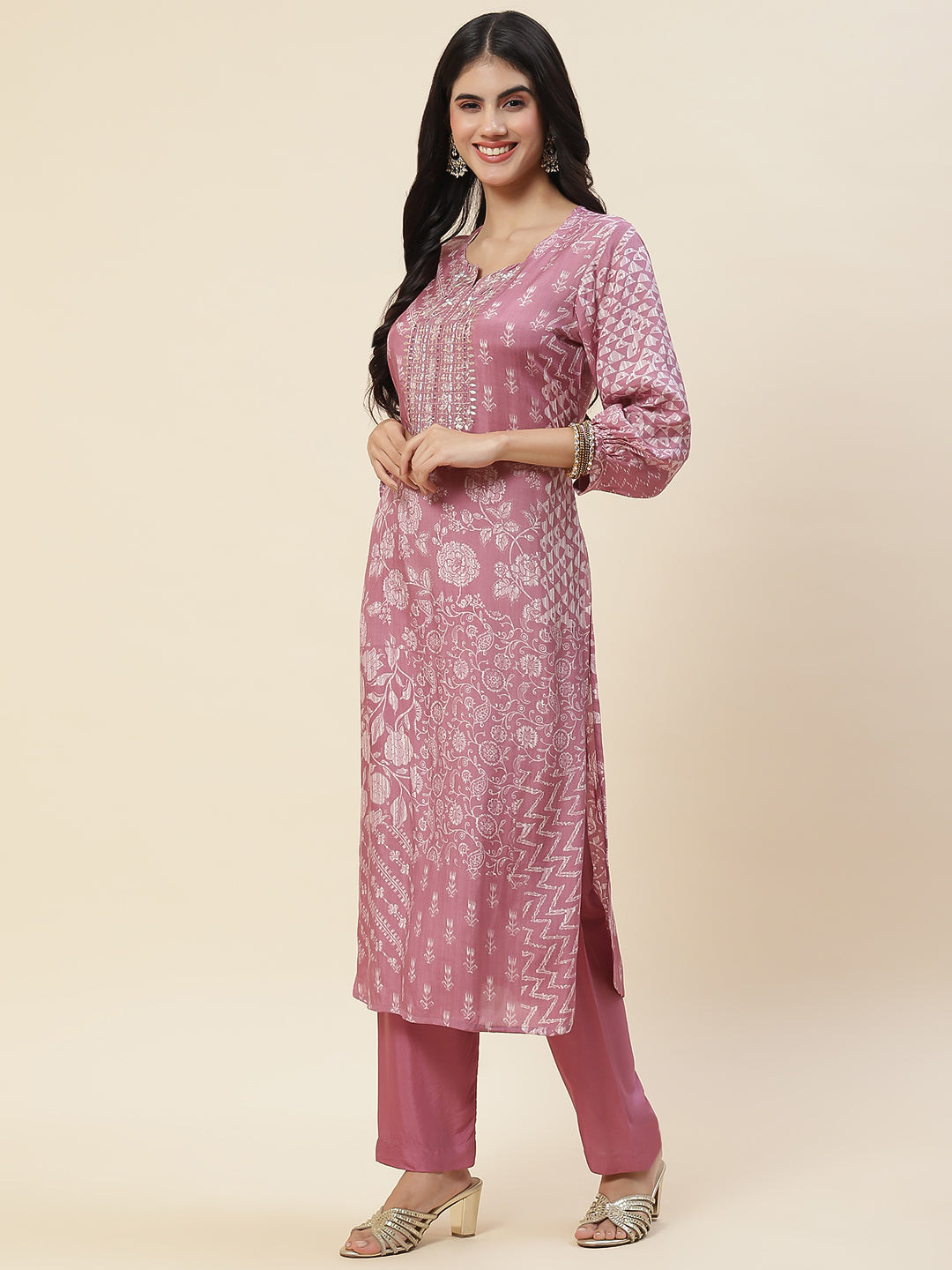 Floral Printed Muslin Kurta With Pants