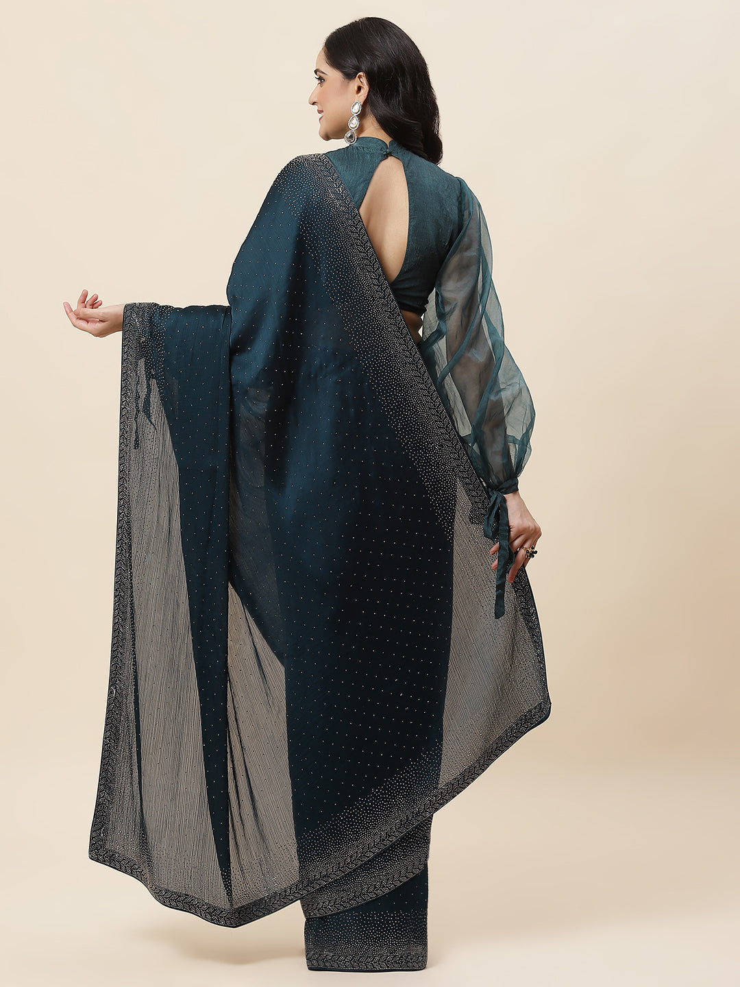 Stone Embroidered Chiffon Saree - meena bazaar