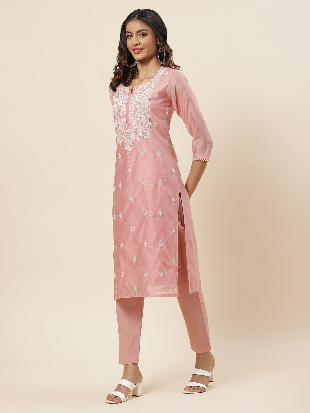 Embroidered Chanderi Kurta With Pants