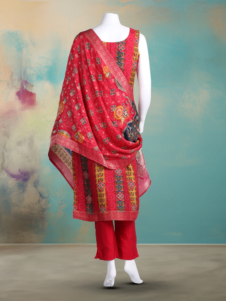 Embroidered Art Silk Kurta With Pant &amp; Dupatta