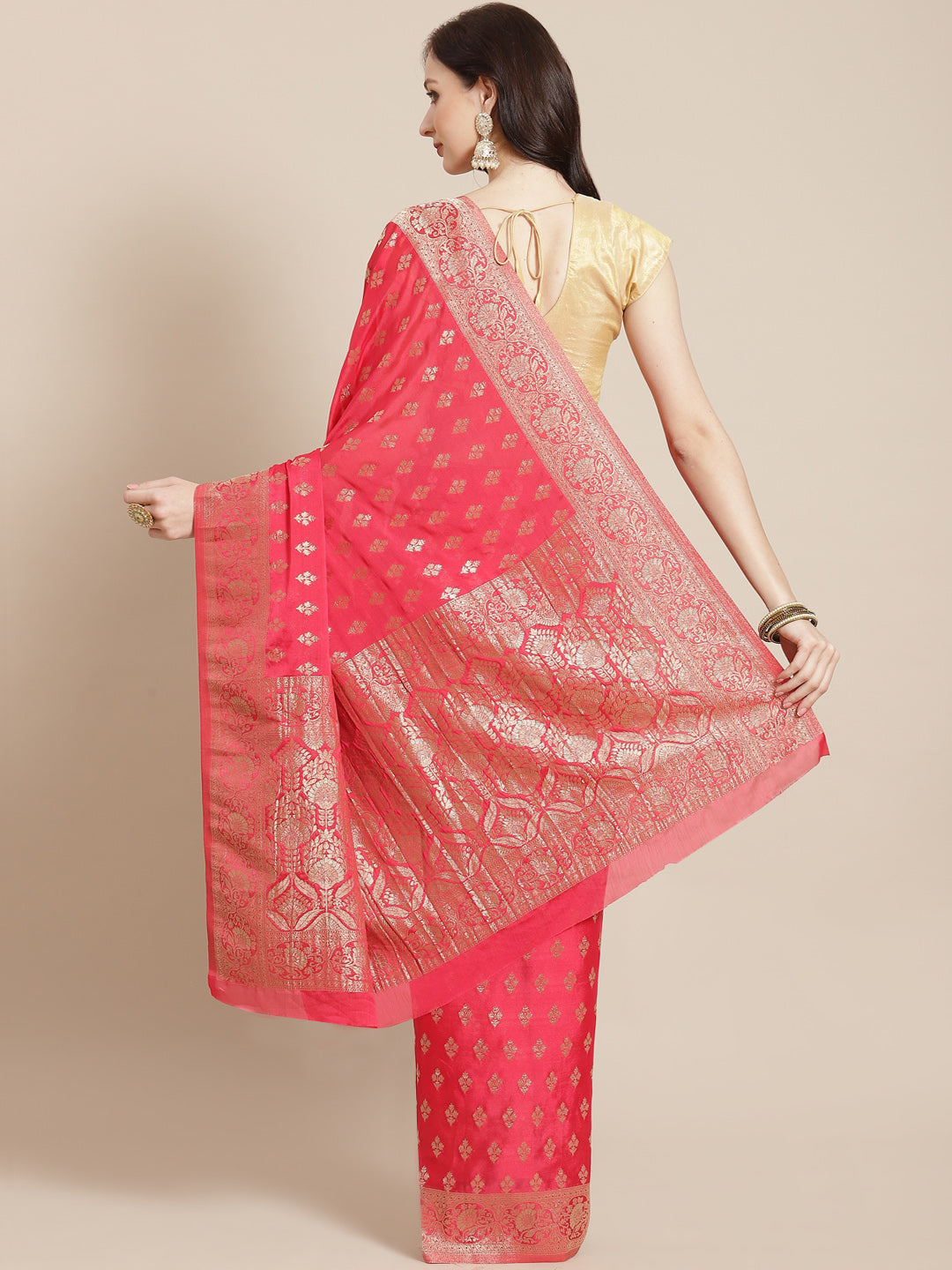 Zari Border Booti Crepe Woven Saree