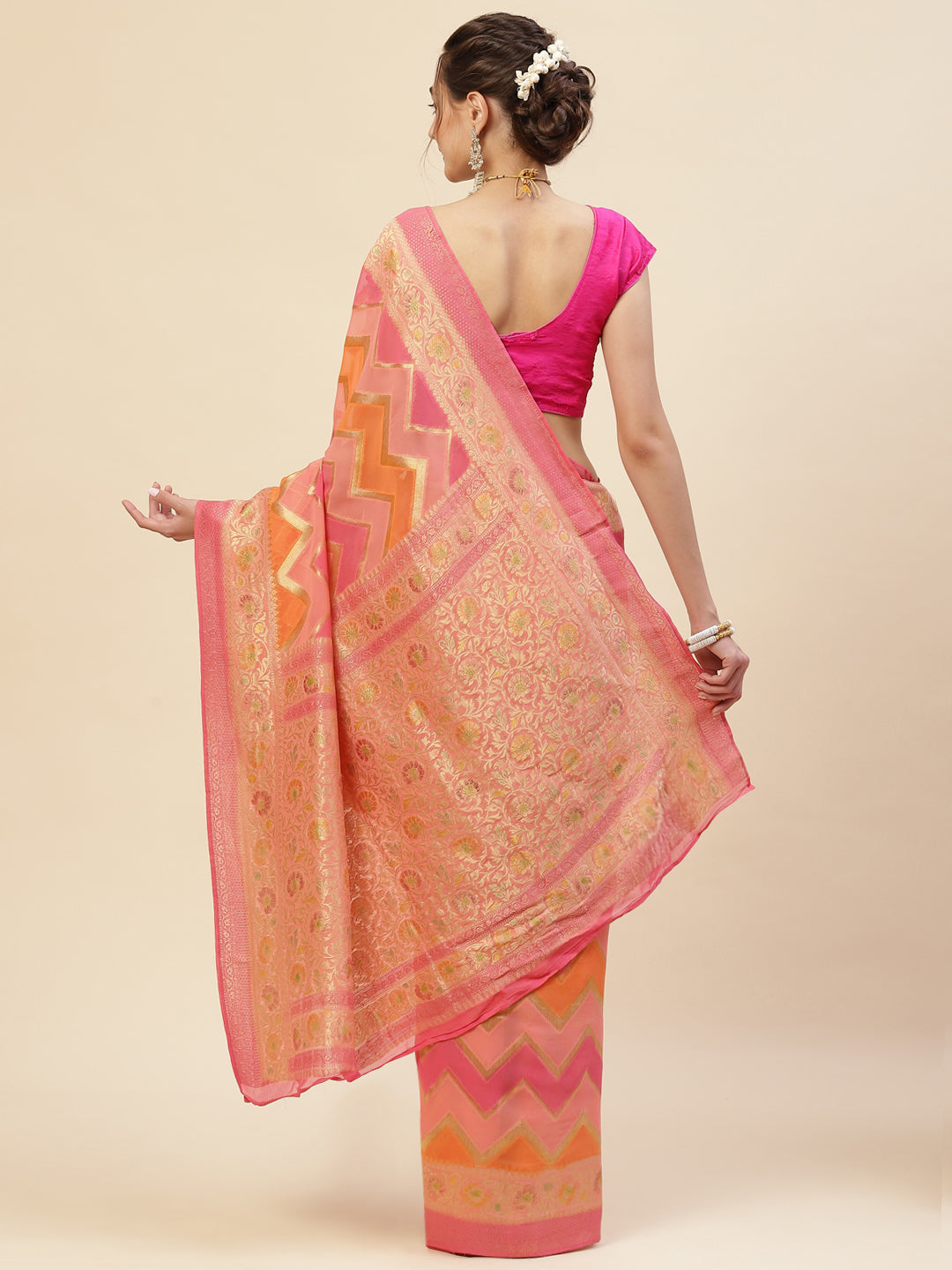 Zig Zag Georgette Plain Saree