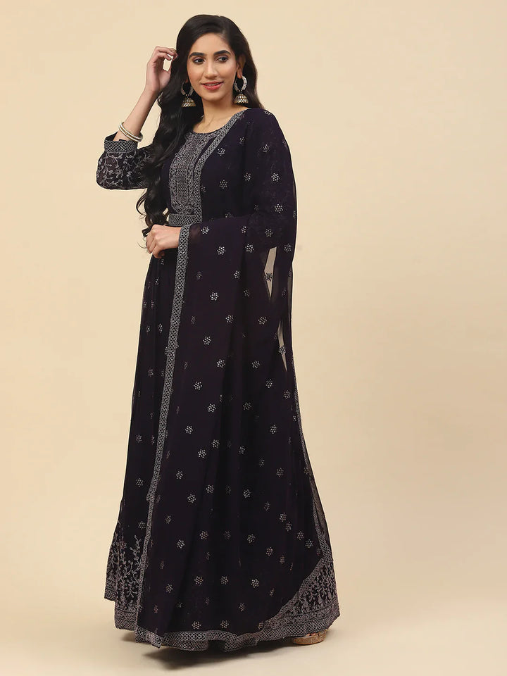 Resham Embroidered Georgette Kurta With Churidar &amp; Dupatta