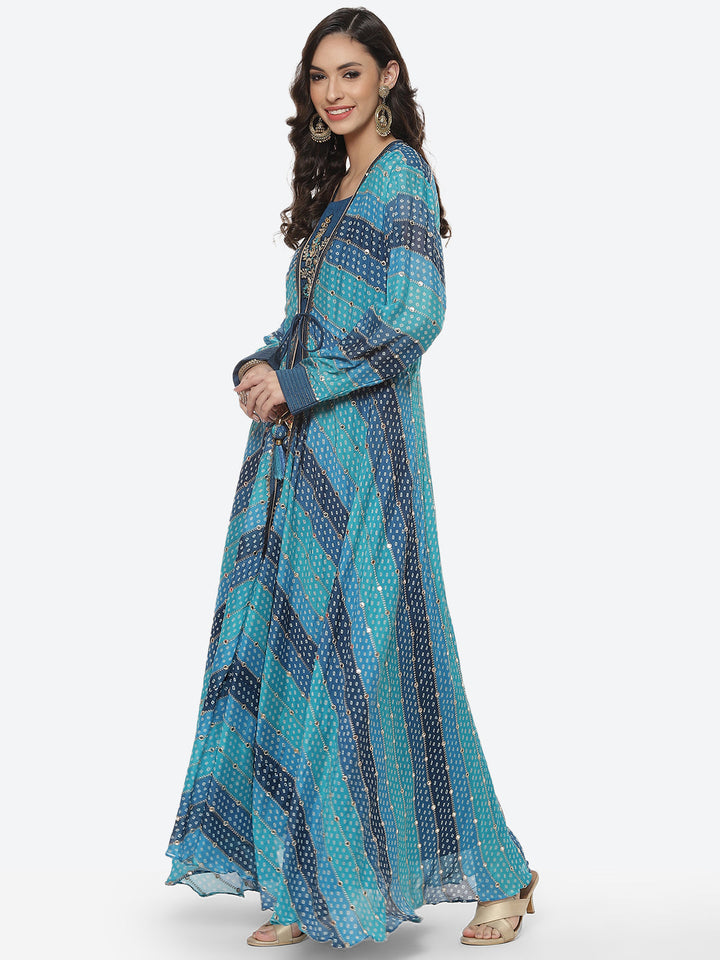 Bandhej Printed Crepe Jacket Cut Dress
