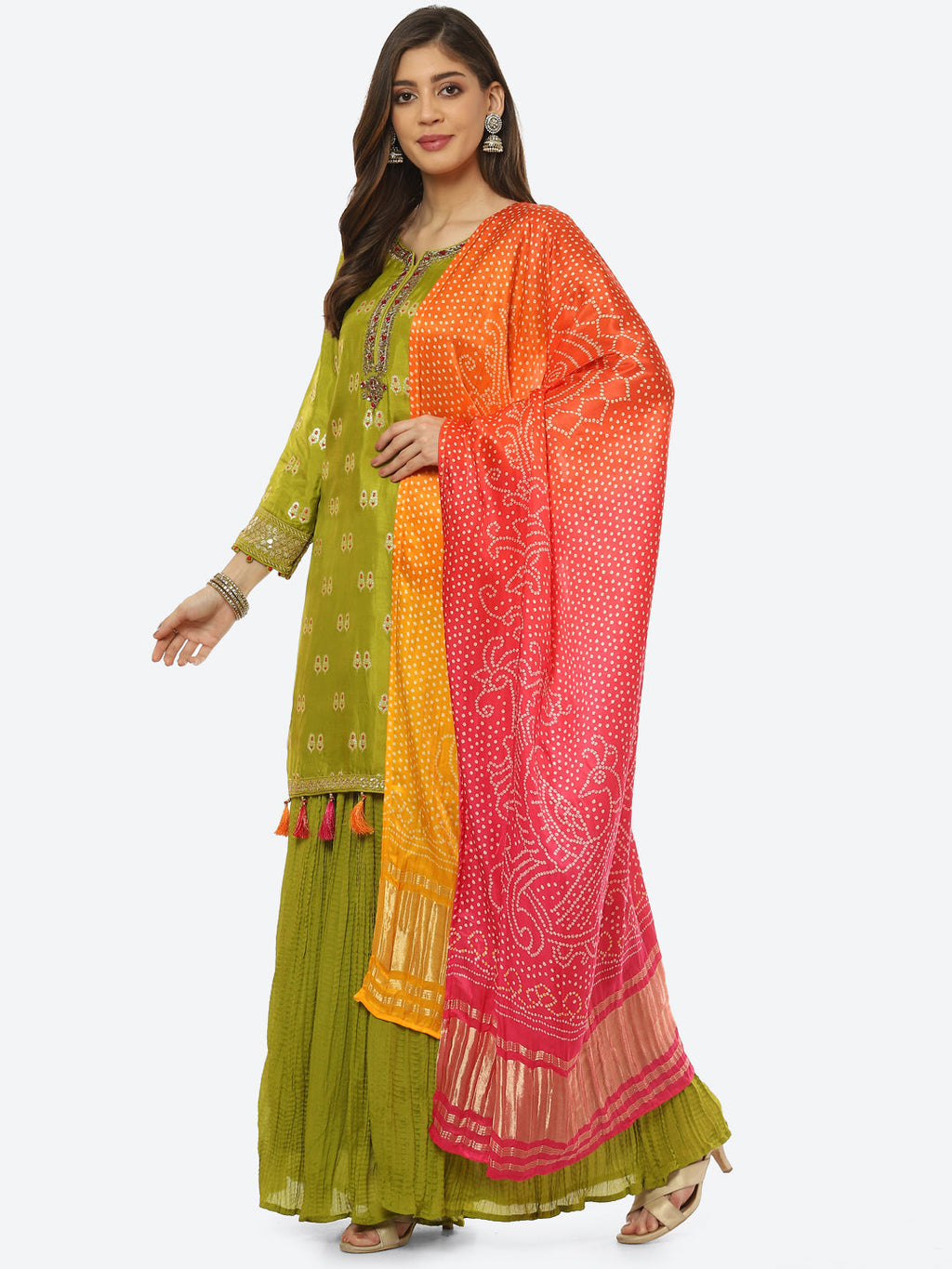 Zari Booti Neck Zari Embroidered Handloom Kurta With Garara & Dupatta