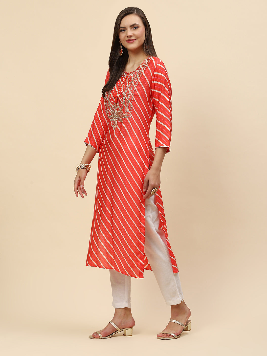 Neck Embroidered &amp; Printed Muslin Kurta