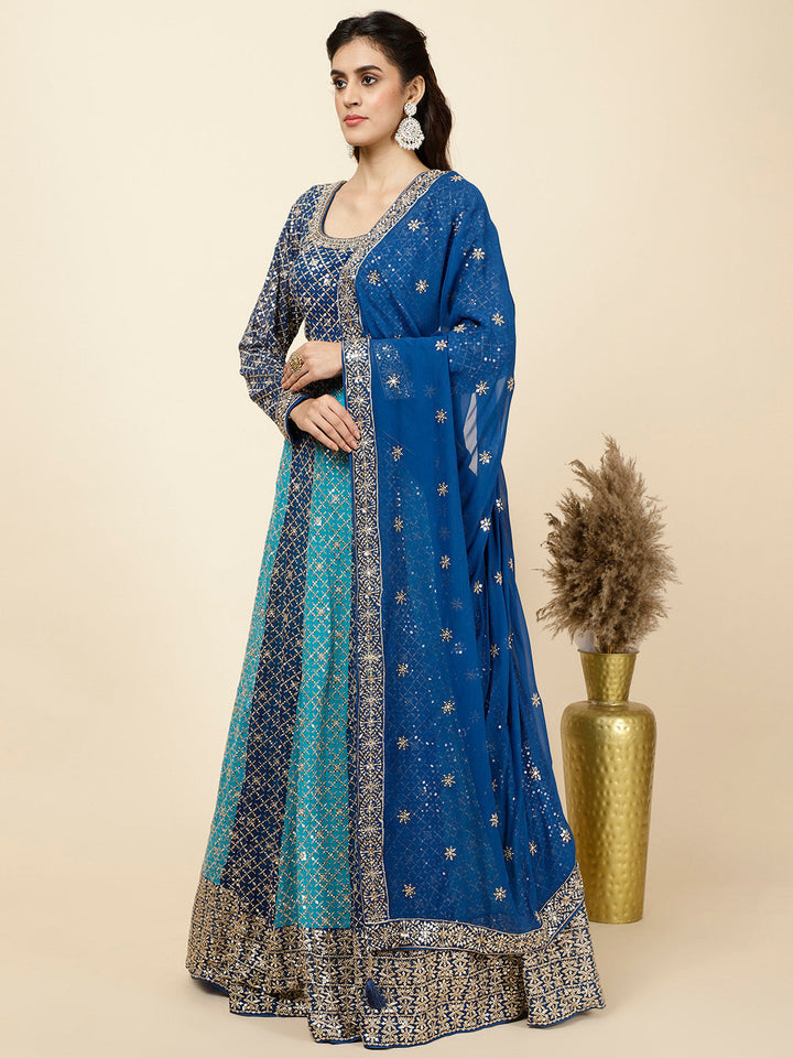 Zari Jaal Embroidered Georgette Kurta With Churidar &amp; Dupatta