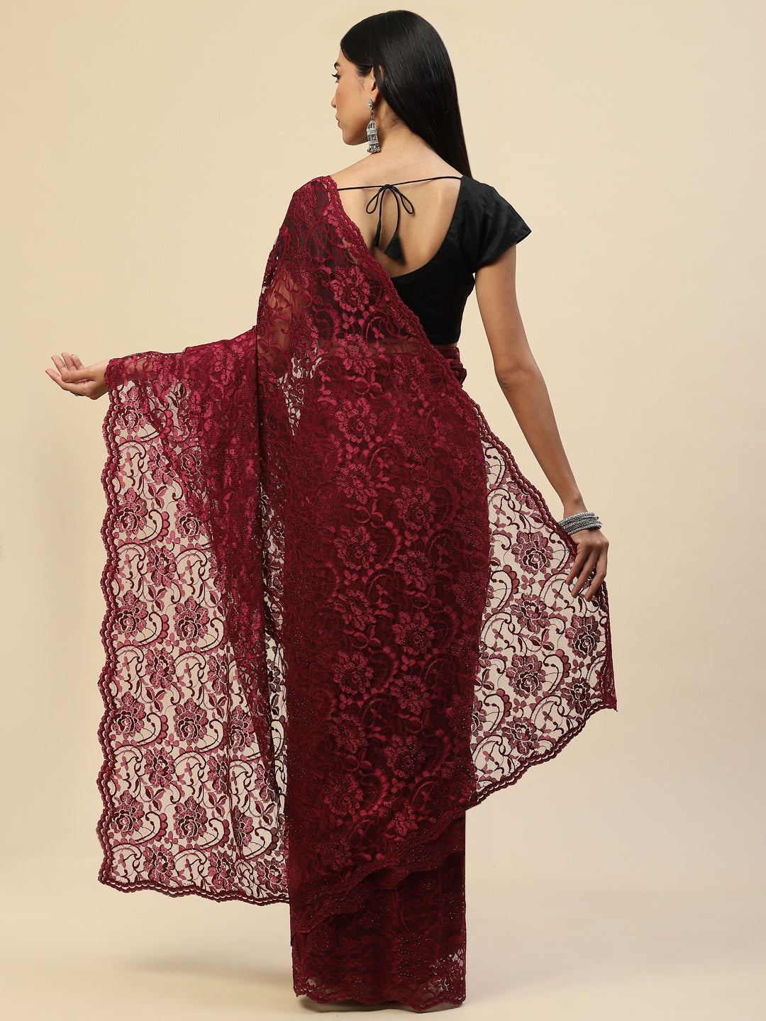Stone Embroidered Lace Saree