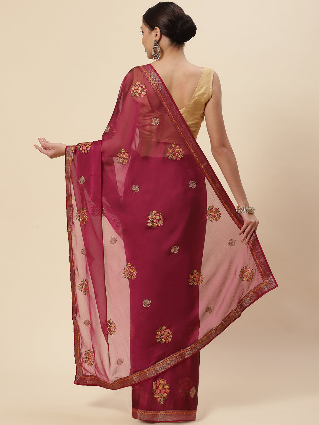 Resham Booti Chiffon Printed Saree