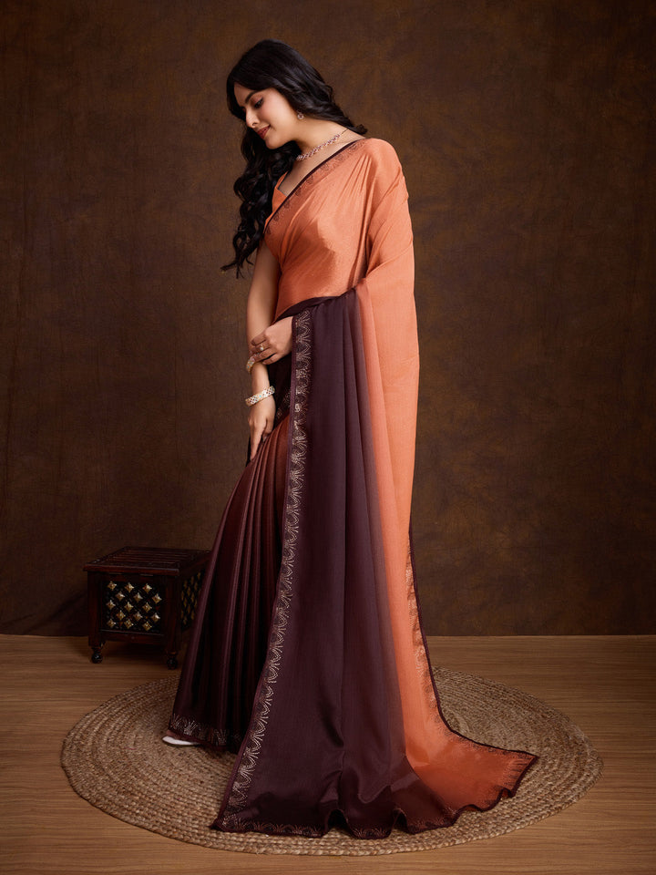Embroidered Chinon Saree