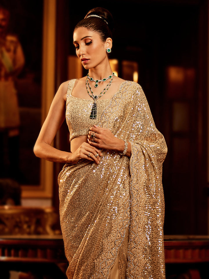 Sequin Embroidered Net Saree