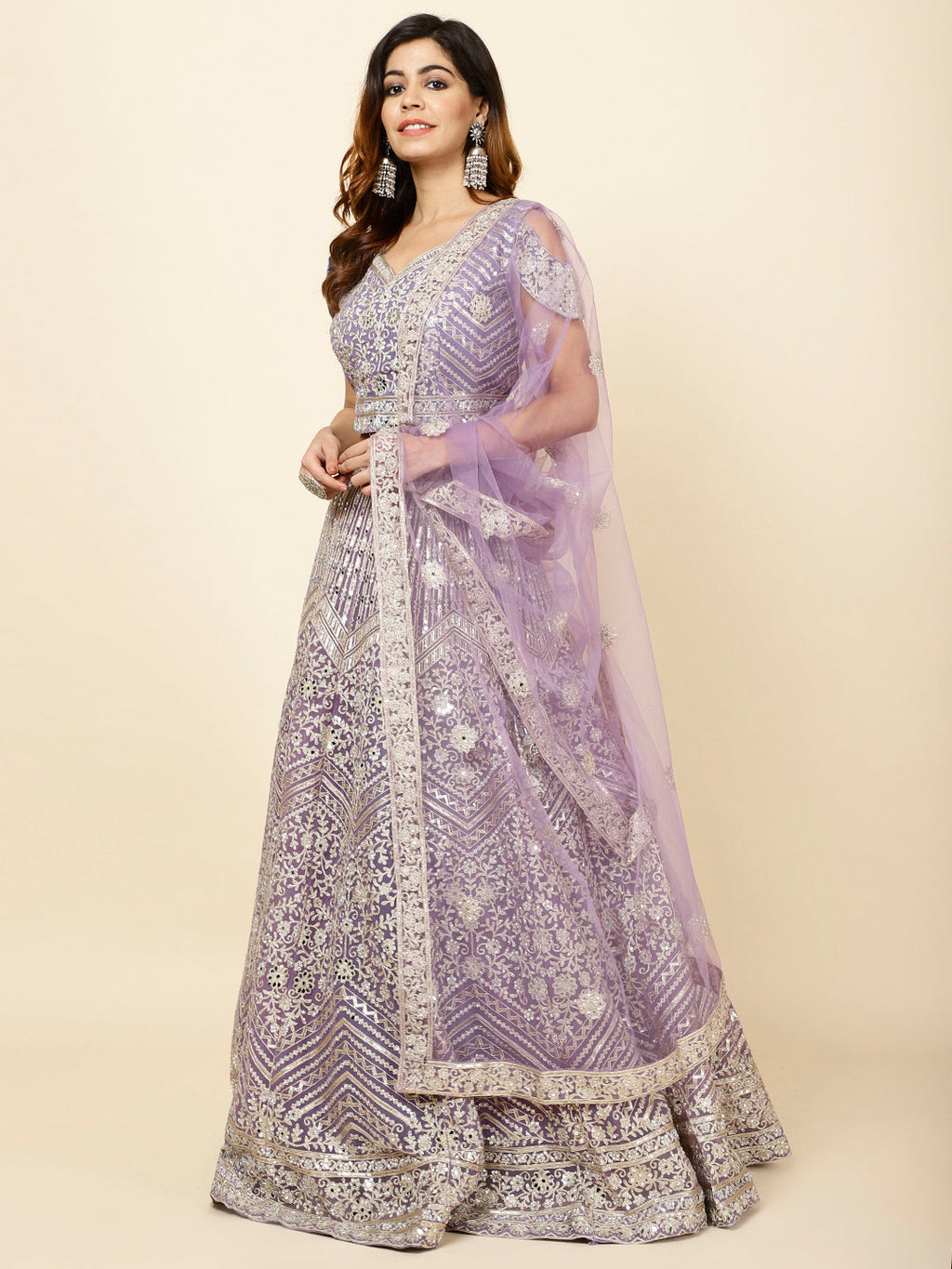 Zari Embroidered Net Choli With Lehenga & Dupatta