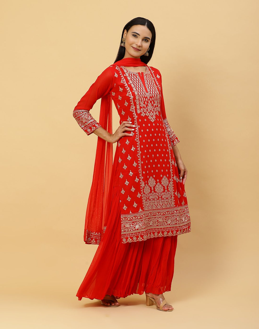 Embroidered Georgette Salwar Kameez Stitched Suit With Net Dupatta
