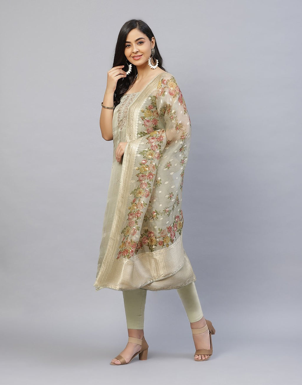 Embroidered Organza Kora Suit Piece