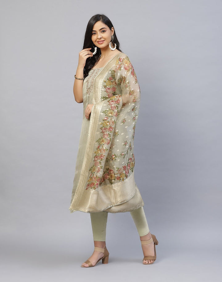 Embroidered Organza Kora Suit Piece