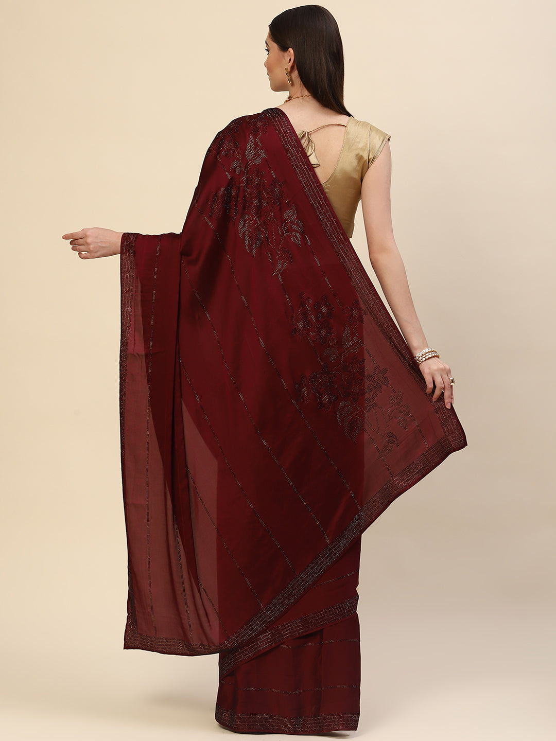 Swarovski Jaal Embroidered Satin Saree