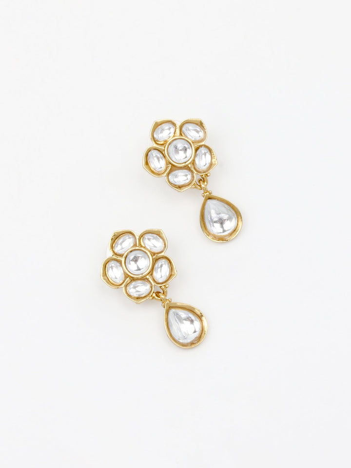 Gold &amp; White Drop Earrings